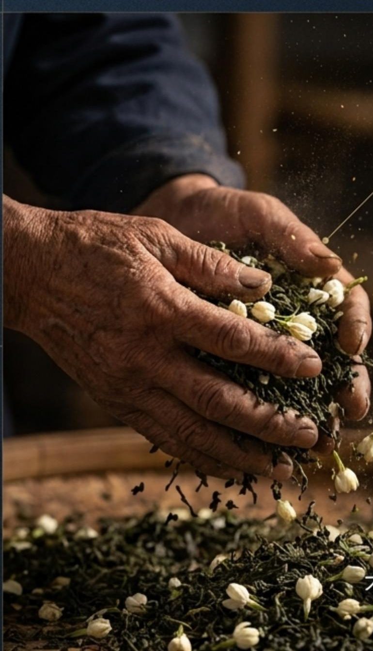tea master hands scenting jasmine tea